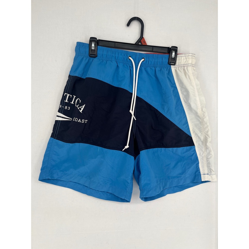 Nautica Swim Trunks Mens Large Colorblock Graphic Board Shorts Blue L